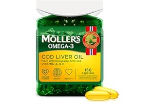 MÖLLER'S Möller’s ® | Capsules d’huile de foie de morue | Acides gras oméga 3 DHA & EPA, vitamines A, D et E, système immunitaire, fonction cardiaque, fonction cérébrale et vision | 160 capsules
