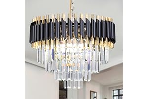 Cainjiazh 20" lámpara de araña de cristal incrustada lámpara de techo de cristal de 4 plantas gotas de lluvia negro LED lámpara de araña, adecuada para el vestíbulo E12 * 7 (excluyendo bombillas)