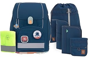 LÄSSIG 7-teiliges Schulranzen Set Kinder/School Set Boxy Unique marineblau,
