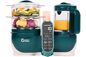 Babymoov Nutribaby(+), Robot Cuiseur Bébé Multifonctions 6 en 1, Cuiseur Vapeur Mixeur, Grande Capacité 2,2L, Petits Pots Bébé Faits Maison, Idéal Diversification Alimentaire, Opal Green