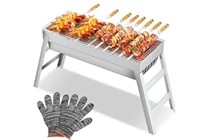 CIRULLI Barbecue au charbon de bois portable en acier inoxydable – Barbecue compact et pliable pour camping, jardin et balcon, barbecue d'extérieur, barbecue de camping (44 x 20 x 36 cm)