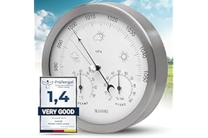 MAVORI® Station météo analogique - 3en1 baromètre, thermomètre & hygromètre pour intérieur et extérieur - Ø 13,5cm cadre en acier inoxydable avec verre acrylique au design moderne