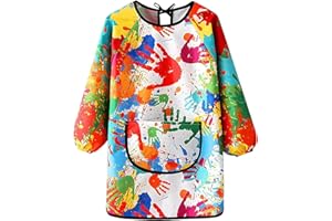 iCovalescent Grembiule da Pittura Bambini, Grembiulino Impermeabile Maniche Lunghe con Tasche per Scuola Pittura Cucina