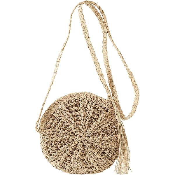 MAOYUTOU - Sac à Main Bambou Vintage - Sac Bandoulière Rond Bohème - Taille 23x7cm - Marron - Cadeau Chaussettes Inclus