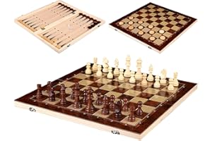 WYDEXINT Pieghevole Legno Chess, Scacchiera Professionale, Pieghevole Legno Scacchi, 3 In 1 Scacchiera In Legno, Set Di Scacchiere Pieghevoli Per Feste, Attività Familiari, Scacchi Da Viaggio, Principianti