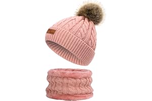 TRABIG Bambino Cappello Sciarpa Set Invernale Unisex con Pompon, Beanie Sciarpa Lavorato A Maglia Set Invernale, Calda Ragazzi Ragazze 0.5-6 Anni