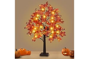 23GUANYI Maple Trees Autumn Lights with 74 LEDs, Warm Light Autumn Tree Fall Decorations USB & Battery Light Up Tree for Table Indoor Home Decor Halloween Harvest Party