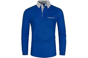 GHYUGR Men's Polo Shirt Long Sleeve Contrasting Plaid Splice Golf Tennis T-Shirt