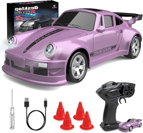 JONRRYIN Coche teledirigido Drift Car, 1:64 Mini Drift Auto teledirigido, 4WD Mesa Drift RC Car, Coche teledirigido con luces LED, mando a distancia de 2,4 GHz, 15 km/h, coche de juguete para niños a - 1