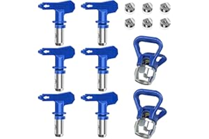 comeder Airless Paint Sprayer Tips, 6 Pcs Reversible Airless Paint Sprayer Nozzle Tips, Spray Paint Tips with 2 Nozzle Guards for Home Roof Deck Fence (211, 315, 417, 515, 517, 523) (Blue 1)