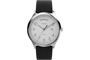 Timex Męski zegarek Easy Reader 40 mm - czarny skórzany pasek biała tarcza srebrna obudowa TW2W68300, Srebrny