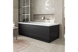 Affine® Tongue & Groove 1700 Side Front Panel & 700mm End MDF Bath Panel 15mm, Modern Wooden Panels for Bathroom Baths Soaking Tubs, Adjustable Plinth, Easy to Cut, Black Gloss