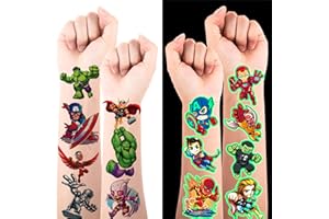 ‎DROOKAEN Drookaen Tattoo Kinder, 8 Blätter Leuchtendes Marvel Avengers Temporäre Tattoo, Wasserdichte Kindertattoos Jungen Mädchen,Hautfreundliche Marvel Kinder Tattoo Aufkleber für Kinder Mitgebsel