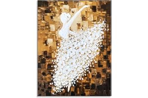 Fokenzary Quadro su tela dipinto a mano con ballerina bianca astratta moderna per soggiorno camera da letto decorazione da parete incorniciata pronta da appendere 50x60cm(M)