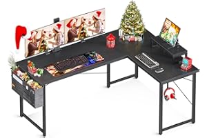 ‎ODK ODK Gaming Tisch, Eckschreibtisch, Gaming Schreibtisch mit Monitorablage, platzsparender Schreibtisch, einfach zu montieren, 146×120cm, Schwarz