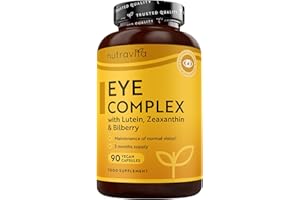 Nutravita Integratore occhi con luteina, zeaxantina, estratto di mirtillo, vitamine A, B12 e zinco - per il mantenimento della normale capacità visiva - 90 capsule vegane - 3 mesi di scorta