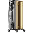 PELONIS Oil Filled Radiator Heater for indoor use Large Room Safe with Thermostat, 1500W Energy Efficient Quiet Space Heater, 3 Heat Settings, Overheat & Tip-Over, Black
