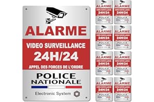 EGERO Panneau PVC + Lot de 8 Autocollants Dissuasifs effet métal OFFERTS « Alarme Vidéo Surveillance » Anti cambriolage pour Maison Immeuble Commerce Garage. (Panneau Police)