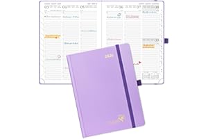 POPRUN Agenda 2026 Settimanale Verticale 22 x 16,5 cm, Copertina Rigida, Weekly Planner 2026 con Tag Mensili, Carta Spessa da 100 GSM, Viola Chiaro