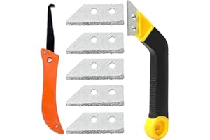 PUBIAO Grout Scraping Rake Tool, Clean Remover Tile Saw Knife with 5 Pieces Extra Replacement Accessories, Tile Grout Hand Saw Angled Grout for Tile Cleaning (Yellow, One Size)