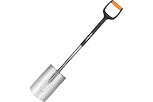 Fiskars Pala de jardín, Borde redondo para suelos blandos, Longitud: 108 cm, Negro/Naranja, 1003682