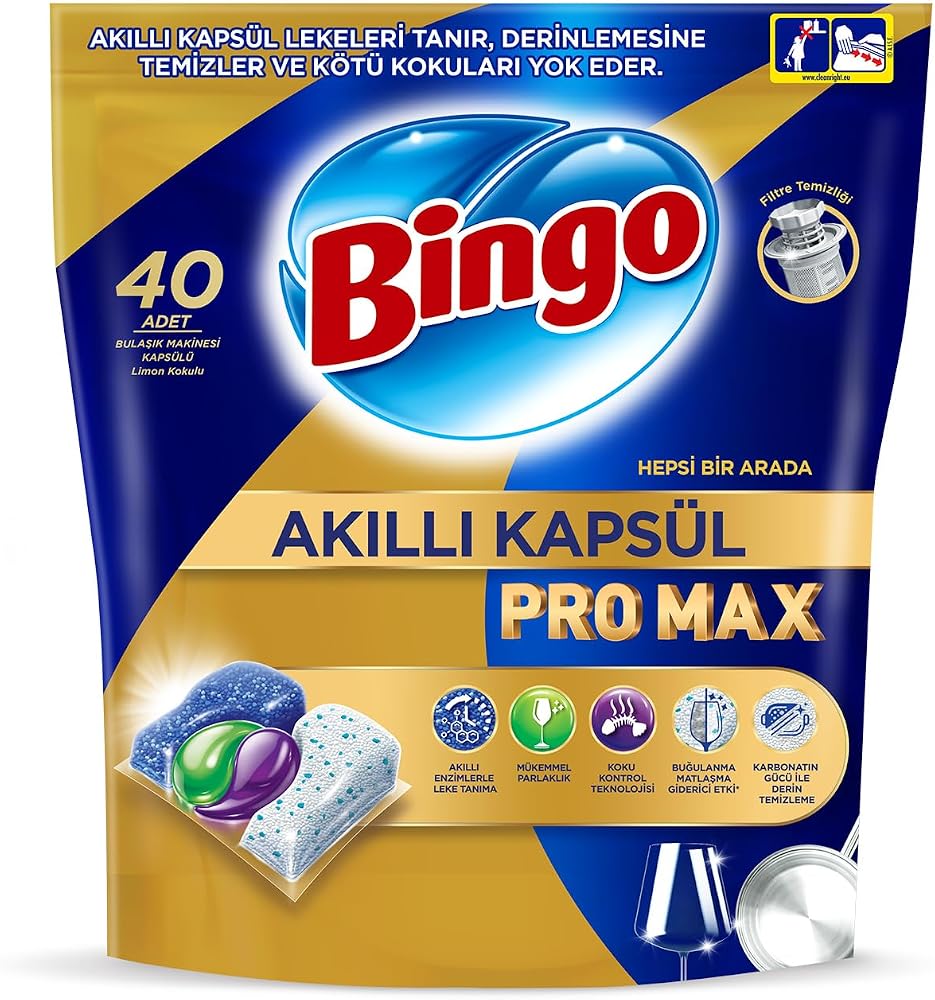 Bingo Akıllı Kapsül Pro Max Bulaşık Makinesi Deterjanı Tableti 40'lı