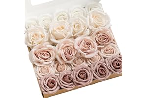 ‎LING'S MOMENT Ling's Moment Künstliche Blumen Gefälschte Seide Rosen Faux Foam Blume Combo für DIY Hochzeit Sträuße Tafelaufsätze Arrangements Braut Dusche Party Home Decorations, Dusty Rose & Cream, 23 Stück