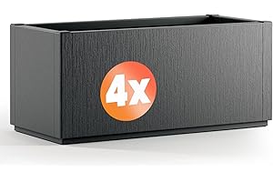 CASARIA® Ethica 4x Flower Box Planter | 80L Capacity | 80 x 36 x 35 cm, Drain Base, Winterproof, Garden Planter, Plant Pot, Flower Tub | Robust Weatherproof Plastic | Set of 4 | Anthracite