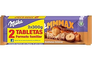 Milka MMMAX, Tableta Grande de Chocolate con Leche de los Alpes, Relleno de Avellanas Enteras y Crema de Caramelo, Pack 2 x 300 g