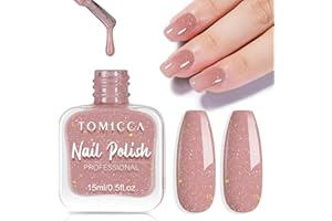 TOMICCA Smalto per unghie glitterato rosa, 15 ml lucido ad asciugatura rapida a lunga durata, smalto per unghie rosa rimovibile a base d'acqua per nail art fai da te e manicure