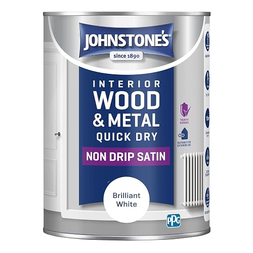 Johnstone's - Wood & Metal Paint - Satin Finish - Brilliant White - 1.25L - Water Based - Non Drip & Quick Drying - Radiator Paint - Low Odour - Dry in 1-2 Hours - 8m2 Coverage per Litre