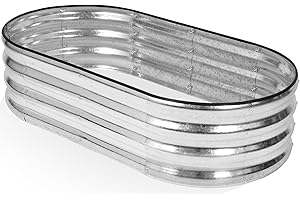 INNO STAGE Galvanized Steel Raised Garden Bed – 120x60x30cm (4x2x1ft) Oval Metal Planter Box with Safety Edging & Free Gloves | Outdoor Raised Bed for Vegetables, Flowers, Herbs & Fruits (Silver)