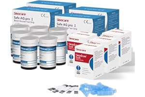 Sinocare Strisce Glicemia Solo per Glucometro Safe AQ Pro I, Strisce Reattive per la Misurazione della Glicemia Elettrodo d'argento di Precisione Aggiornato, 200 Pcs con 200 Lancettes