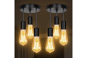 SERBASIC Ceiling Lights Fittings 3 Way Ceiling Light with E27 Base,Black Kitchen Light Fittings Ceiling Pendant Light Fitting for Living Room Bedroom Hallway,2Pack,No Bulb