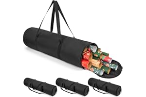 IESPELL 3 Pack Heavy Duty Waterproof Gift Wrap Storage Bag Organizer with Side Pockets, 600D Oxford Fabric, Christmas Wrapping Supplies, Holds 15-20 Paper Rolls