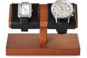 Oirlv Luxury Black Double Watch Stand Wooden Watch Holder with PU Leather Surface Compact Display Stand for 2 Watches Ideal for Home & Jewellery Stores
