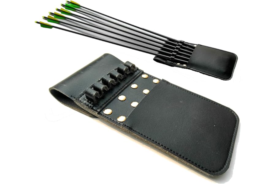 Techson Hip Arrows Pocket, Archery Leather Back Pouch Quiver for Holding 6 Pieces Arrows, Shooting Hunting Bow Gear Accessories (Black)