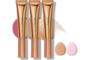 FITBITOP 3 Stück Flüssige Kontur Beauty Wand, Highlighter Contouring Stick mit Applicator Befestigt, Liquid Gesichts Make-Up Blush Stick, Creme Face Bronzer Stick