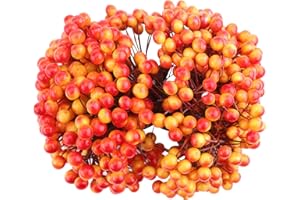 Jodsen Holly Berries, 250 Stems With 500 Pcs Artificial 8mm Mini Berries on Wire Stems for Christmas Tree Decorations, Wreath, Garland, DIY Craft Making - Orange