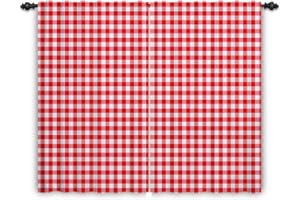 ‎GGAIMWF ggaimwf Karierte Vorhänge Rot und Weiß Gingham Vorhänge für Wohnzimmer Bauernhaus Klassisch Vorhänge Fensterbehandlungen Schlafzimmer Kinderzimmer Innen Tür Rückenschlaufe Vorhang 107x160cm 2 Paneele