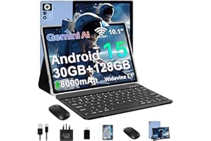 OANGCC Tablet 10 Inch Android 15, 30GB RAM+128GB ROM (TF 2TB), 5G WiFi Tablets,Gemini AI/Widevine L1/8000 mAh/Octa-Core 2.0GHz/8+5MP/Bluetooth 5.0/GPS/Face ID/2-in-1 Tablet with Keyboard and Mouse-Blue