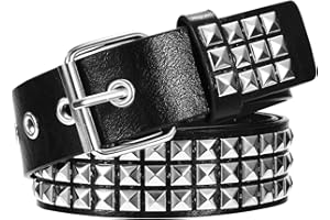 Blucent Studded Belt Rock Rivet Belt PU Leather Punk Belt with Bright Pyramid Square Beads for Women and Men Gothic Clothing Accessories