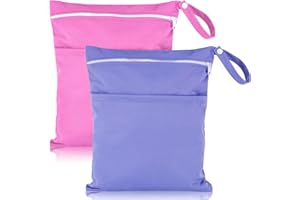 Heyu-Lotus 2 Packs Wet Bag,Waterproof Wet Dry Bags Reusable Washable Cloth Diaper Bags Nappy Bags with Double Zipper Pockets for Baby Items Wet Clothes Swimming Gym Pool Beach Bag(Purple+Rose Red)