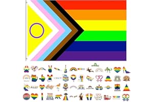 GoldRock Progress Pride Flagge Set - Regenbogen Flagge 150x90 cm + 50 Stück LGBTQ Sticker - Lesbian, Gay, Joint-Pride Regenbogenfahne Mit 2 Messingösen