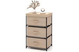 KOMFOTTEU Cassettiera con 3 Cassetti Estraibili e Pieghevoli, Cassettiera Camera da Letto in Tessuto, Struttura in Metallo, Armadietto per Soggiorno, Ufficio, Studio, 20 x 48 x 76 cm (Caffè)