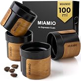 MIAMIO Espresso Cups Set of 4 (100ml) Ceramic Japanese Tea Cups/Handlesless Mugs with Removable Wooden Cuff/Coffee Cups Witho
