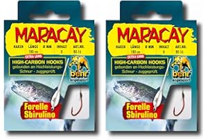 BLNTACKLE76 Set: 2 Packungen Behr gebundene Forellenhaken (16 Stück) Mono,extra lang Sbirolino 180cm Spirolino Hakengröße, 4, 6, 8 je nach Auswahl Sbirulino Haken + gratis Petri Heill! Aufkleber