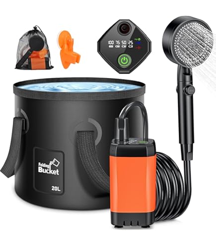Pompe De Douche De Camping Portable Avec Seau Pliable De 10 Litres – Douche électrique Rechargeable Pour Camping