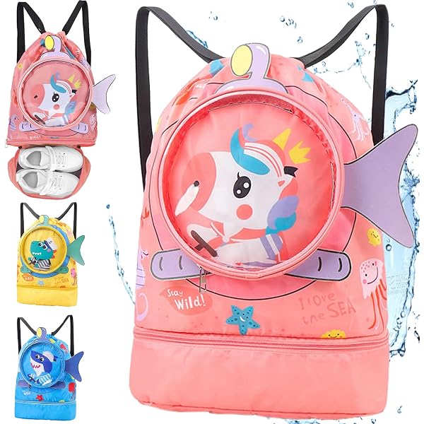 Sac De Natation Enfant Avec Poche Humide/Sèche - 39x26,5 Cm - Motif Phoque Violet - Sac à Dos Cordon