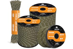 Abma Cord 550 Paracorde 4mm 30m Type III Corde 100% Nylon 7 Brins pour Bracelet, l'artisanat, Survie, Extrieur - Max. 250 kg - Réfléchissante Vert Militaire